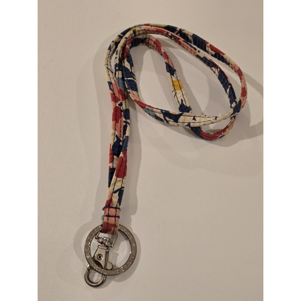 Vera Bradley Lanyard ID Badge Holder Key Ring Floral Print Navy Red Coral Cream